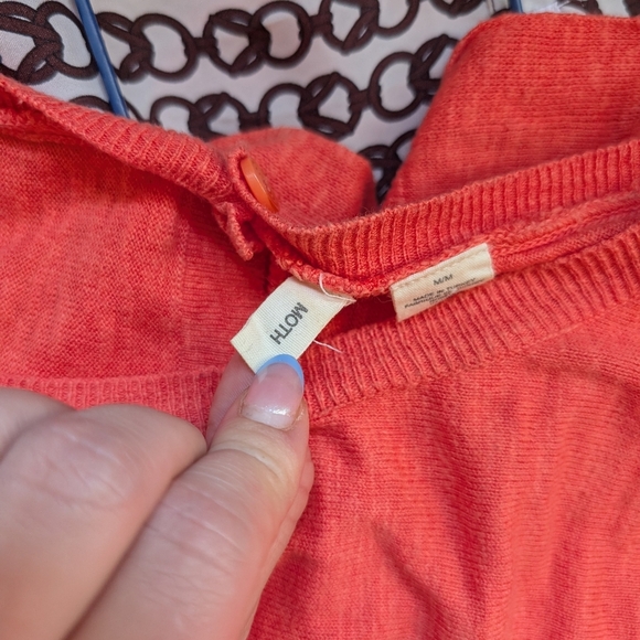 Anthropologie Moth Vibrant Orange Short Sleeve Tee Button Back Cotton Blend M - Picture 7 of 7